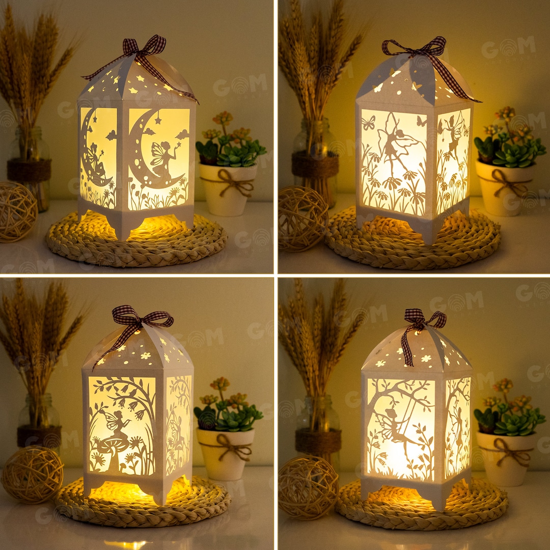 Pack 4 Flower Fairy Lantern Template Fairy Lantern Paper Cut DIY Paper ...