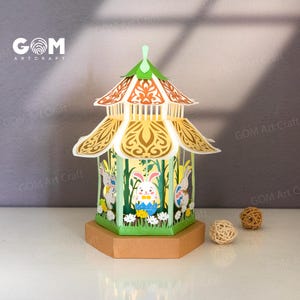 Modèle de lanterne de Pâques SVG - lanterne de Pâques pour décorations de Pâques SVG - lapin de Pâques en papier bricolage - modèle de découpe de papier de Pâques