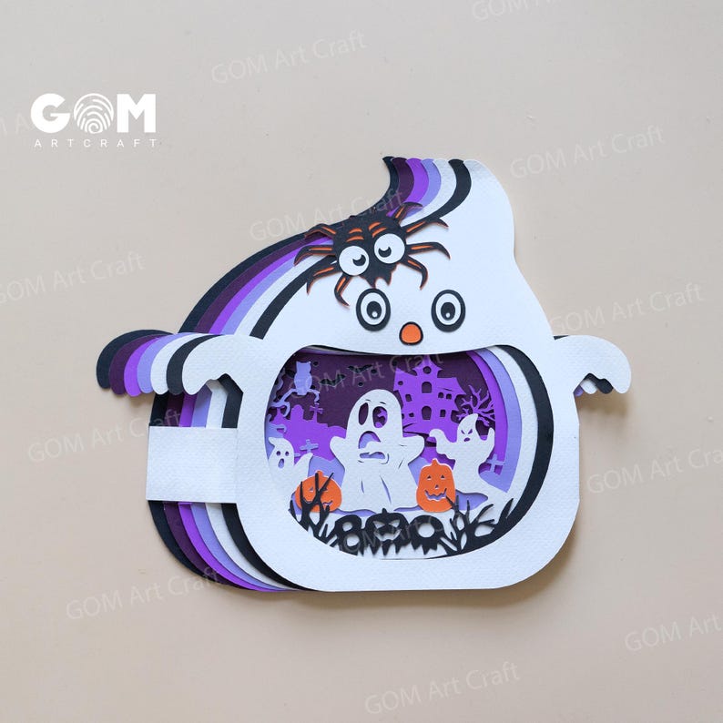 3D Ghost Halloween Lantern Papercut Card (digital Download) - Etsy