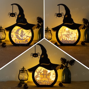 Pack 3 Shadow Box Halloween Template - Pumpkin Lantern Template - Halloween Lantern Template - Light Box SVG File - DIY Paper Lanterns