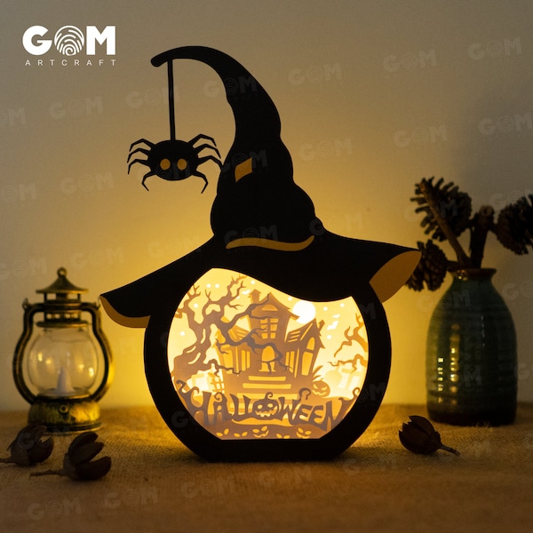 Haunted House Shadow Box Template – Halloween Lantern SVG, PDF, PNG