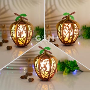 Juego de 3 plantillas de faroles con forma de bellotas - Faroles decorativos de otoño SVG - Faroles con forma de bellota y ardilla - Faroles de bricolaje con adornos de otoño