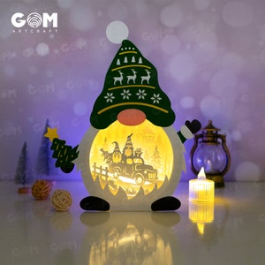 Gnomes Shadow Box SVG - Gnomes Drive Trucks - Merry Christmas Paper Template - DIY Christmas Ornaments - Xmas Paper Cutting Template