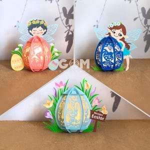 Set 3 modelli di lanterne a forma di uovo di Pasqua SVG, lanterne a forma di uovo di Pasqua per decorazioni pasquali, modelli di lanterne fatate SVG, lanterne a forma di fiore, lanterne a forma di coniglietto