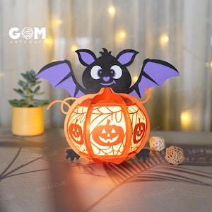 Szablon Latarni Nietoperza - Latarnia z Dyni SVG, PDF - Wycinanka Bat Pamper - Papierowa Latarnia na Dekorację Halloween - Papierowa Latarnia na Halloween DIY