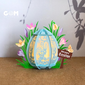 Oeuf de Pâques & lanterne fleur SVG, lanterne oeuf de Pâques pour décorations de Pâques, oeuf lanterne modèle SVG, lanterne fleur, lanterne lapin