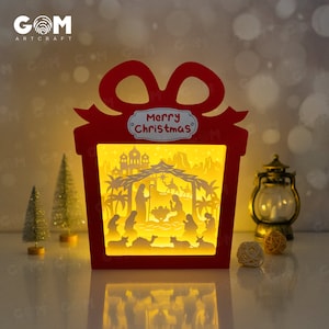 Nativity Of Jesus Shadow Box SVG - Christmas Gift Box Shadow Box SVG - Xmas Paper Cutting Template - DIY Lightbox Christmas Ornaments