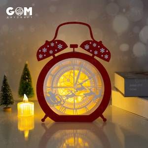 Weihnachten Uhr Schatten Box SVG - Frohe Weihnachten Papier Vorlage SVG - DIY Lightbox Weihnachtsschmuck - Xmas Scherenschnitt Vorlage