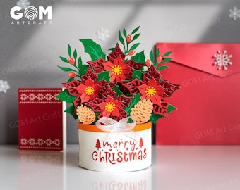 Christmas Vase Pop-up Card Template SVG, 3D Papercut Card (Digital Download)