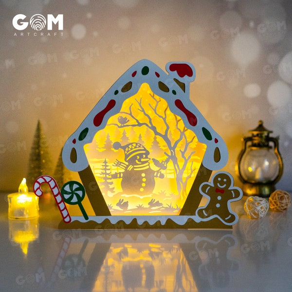 Snowman Shadow Box Template - Candy House Shadow Box SVG - DIY Lightbox Christmas Ornaments - Xmas Paper Cutting Template