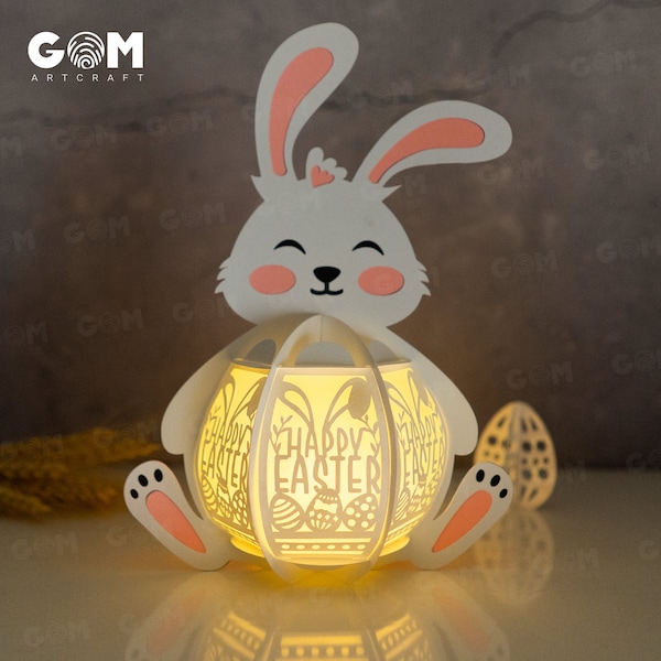 Bunny Lantern SVG - Happy Easter Day - Easter Egg Lantern for Easter Decorations SVG - DIY Paper Easter Lanterns - Paper Cut Template