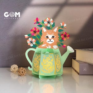 Pot fleur lanterne modèle SVG, vase fleur lanterne, lanterne chat bricolage, décorations de lanterne chat, lanterne fleur bricolage, décorations florales