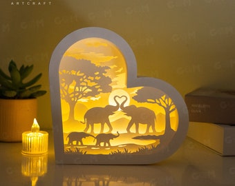 Latarnia rodziny słoni SVG – szablon Heart Shadow Box (do pobrania w wersji cyfrowej)