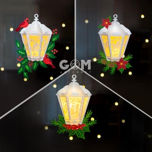 Conjunto de 3 plantillas de faroles navideños SVG, plantilla de corte de papel para Navidad, adornos navideños con faroles hechos a mano, faroles de papel para Navidad
