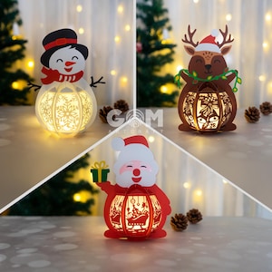 Ensemble de 3 lanternes joyeux Noël - père Noël, bonhomme de neige, lanternes rennes - décorations de Noël à faire soi-même - gabarit en papier découpé pour Noël