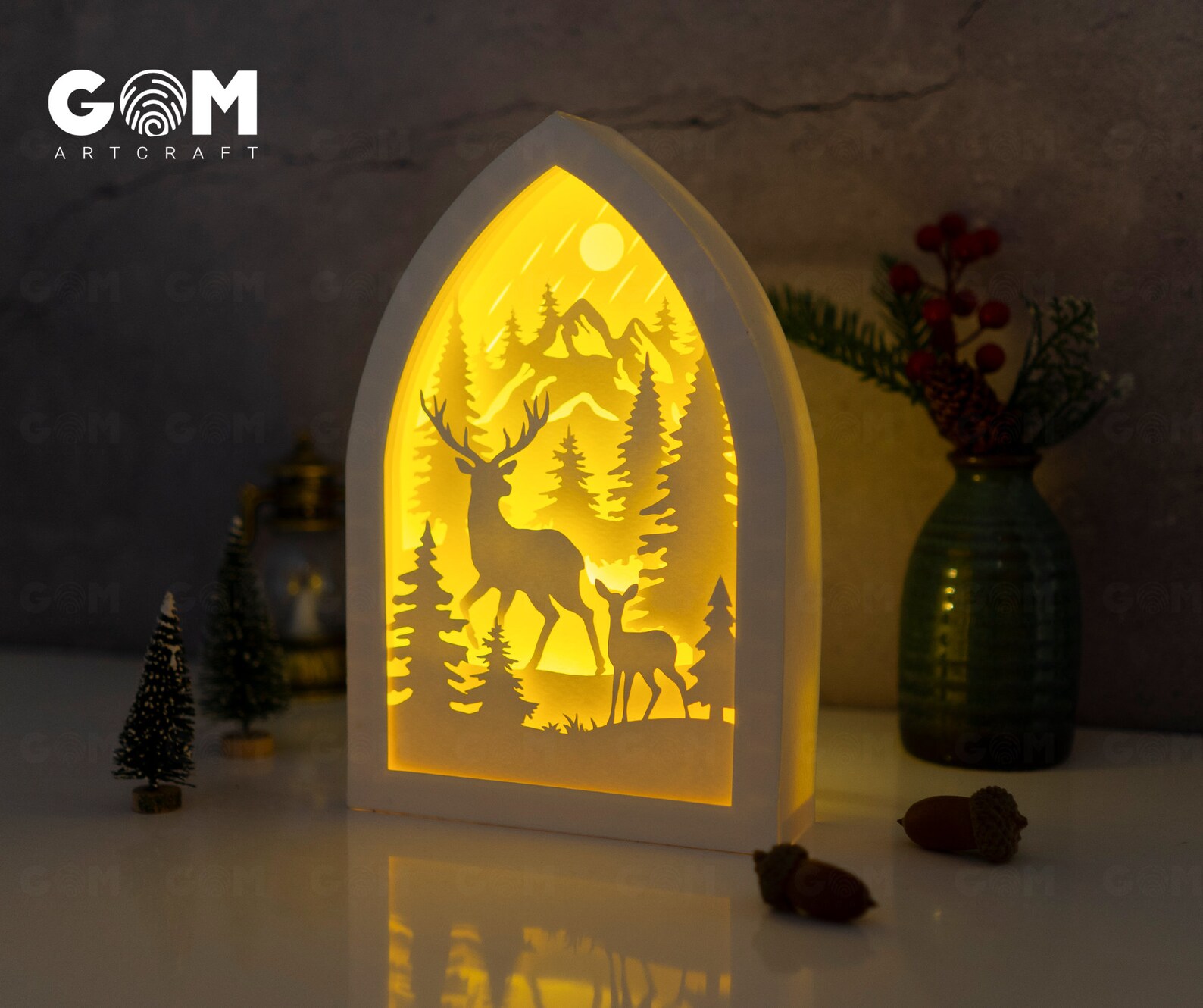 Deer Forest Dome Shadow Box - Merry Christmas - Paper Cut Template ...