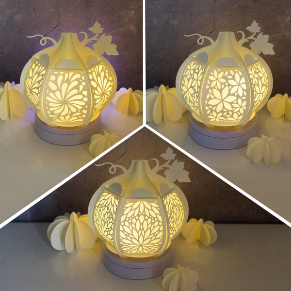 Combo 3  Items Patterned Pumpkin Lantern Template - Happy Halloween SVG -  Paper Cut - Light Box SVG File - DIY Paper Lanterns