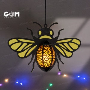 Lanterne abeille SVG - modèle de lanterne insecte, papier découpé pour lanterne coléoptères - bricolage lanternes en papier insectes - modèle de découpe de papier