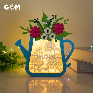 Mom Shadow Box SVG - Lanterna vaso di fiori PDF, SVG per progetti Cricut - Lanterna di fiori tagliata in carta - Lanterna Festa della mamma