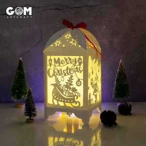 Santa Claus Lantern Template - Xmas Paper Cutting Template SVG - DIY Paper Cut Lamp Decor - DIY Paper Lanterns - Xmas Paper Cutting