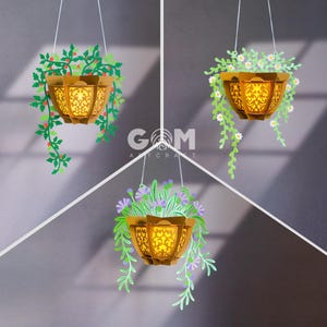 Set 3 Lanterna Vaso Fiori SVG, Modello Carta Ritagliata Fiore, Lanterna Vaso Fiori, Lanterne di Carta Fai da Te a Forma di Fiore - Modello Carta Ritagliata