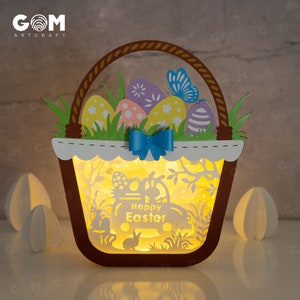 Oeuf de Pâques panier Shadow Box - Lanterne en papier lapin de Pâques - Lanternes de Pâques en papier bricolage - Lanterne oeuf de Pâques pour décorations de Pâques SVG