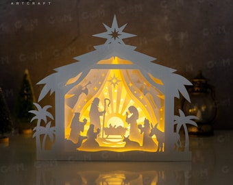 Nativity Scene Lanterns Shadow Box SVG - Christmas Shadow Box - Xmas Paper Cutting Template - Merry Christmas Paper SVG