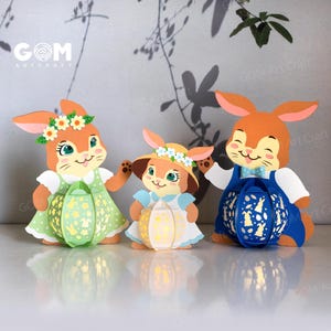 Famille lapin lanterne SVG, lanterne lapin de Pâques pour décorations de Pâques, modèle de lanterne lapin SVG, lanterne de Pâques, lanterne lapin