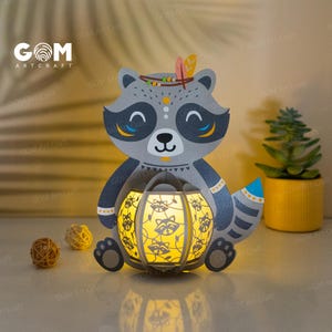 Modèle de lanternes raton laveur SVG - lanterne animale DIY - modèle de lanternes pour enfants - bricolage lanternes en papier - modèle de raton laveur