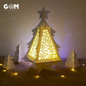 Snowflake Pattern Lantern Template - Christmas Tree Lantern SVG - Merry Christmas Lantern Template - DIY Paper Lanterns - Xmas Paper Cutting