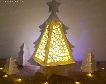 Snowflake Pattern Lantern Template - Christmas Tree Lantern SVG - Merry Christmas Lantern Template - DIY Paper Lanterns - Xmas Paper Cutting
