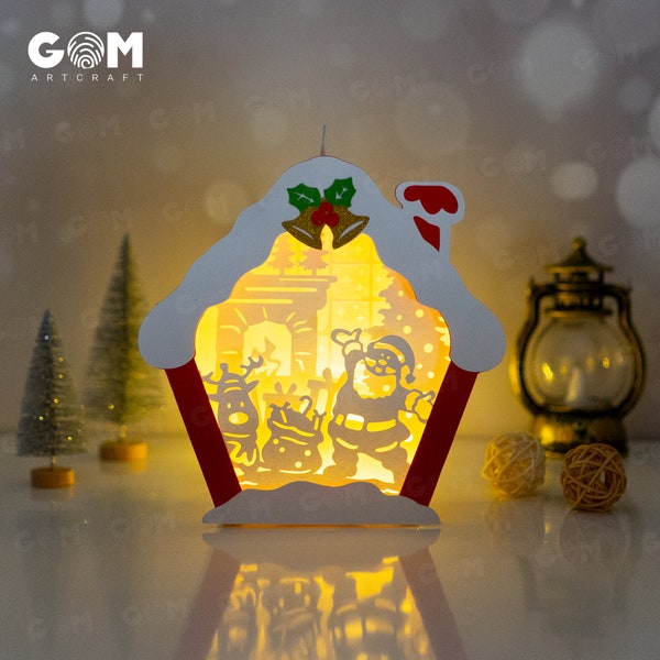 Snow House Hanging Shadow Box - Santa Claus Shadow Box SVG - DIY Lightbox Christmas Ornaments - Paper Cut Template For Christmas