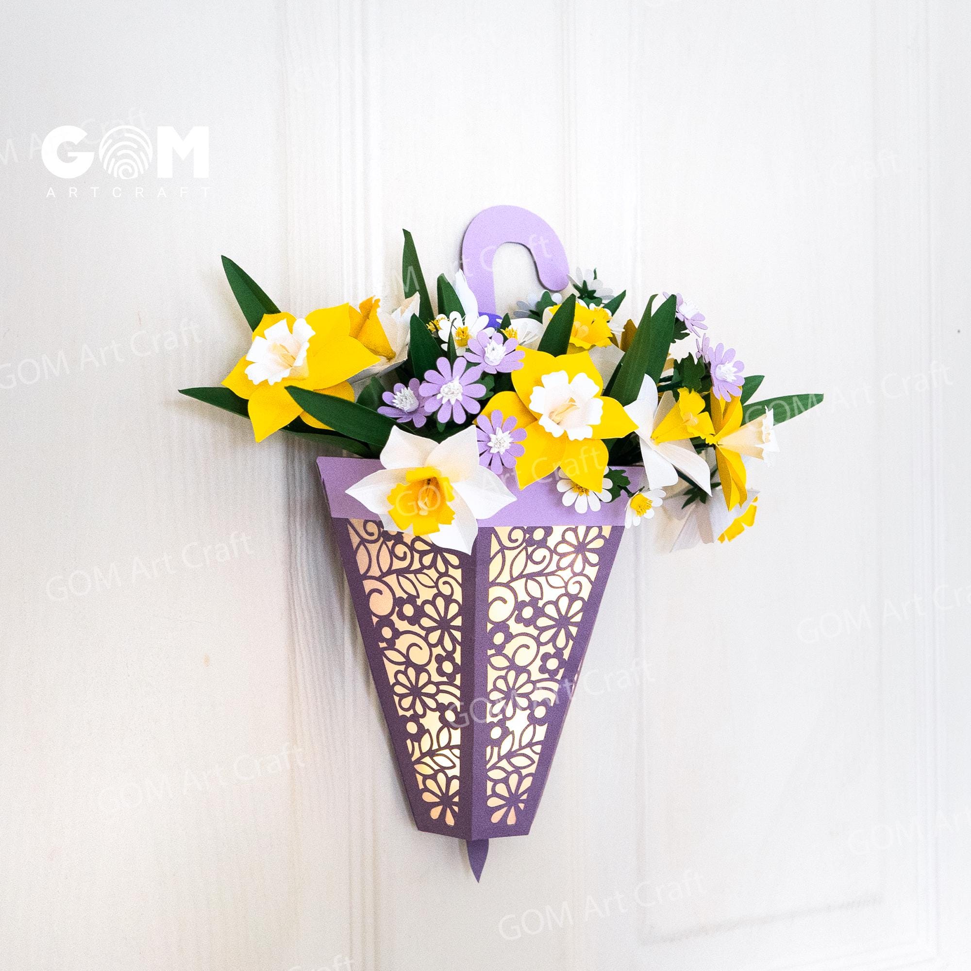 Umbrella Daffodil Flower Lantern Template, Spring Paper Cutting SVG ...