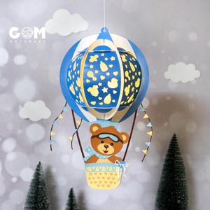 Lanterna mongolfiera SVG, modello lanterne per bambini, lanterne di carta fai da te, modello di carta ritagliata per mongolfiera, lanterna per bambini