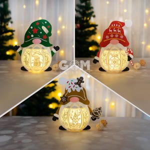 Set 3 gnomi lanterne di Natale SVG - Lanterne fai da te decorazioni natalizie - Modello di taglio della carta di Natale di pan di zenzero - Lanterne di carta fai da te gnomi