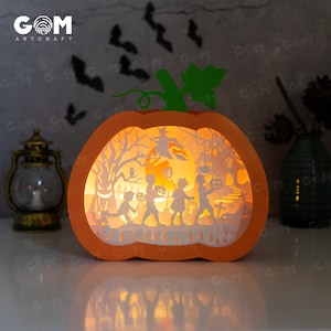 Pumpkin Shadow Box SVG - Children Are Playing Pumpkin Shadow Box - Pumpkin Lanterns SVG - Light Box SVG File