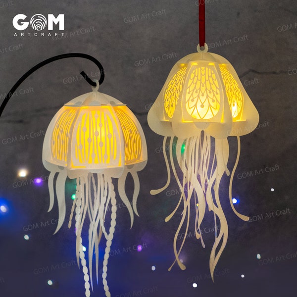 Set 2 Jellyfish Lantern SVG - Ocean Lantern Paper Cut - DIY Jellyfish Paper Lanterns - Paper Cutting Template