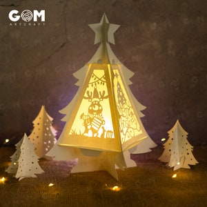Christmas Tree Lantern SVG - Text Merry Christmas Lantern Template - DIY Paper Lanterns - DIY Paper Lanterns - Xmas Paper Cutting