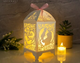 Mom Lantern Template - Happy Mother's day SVG - Lantern Flower SVG File - DIY Paper Lanterns Mother's day - Lantern Paper Cut