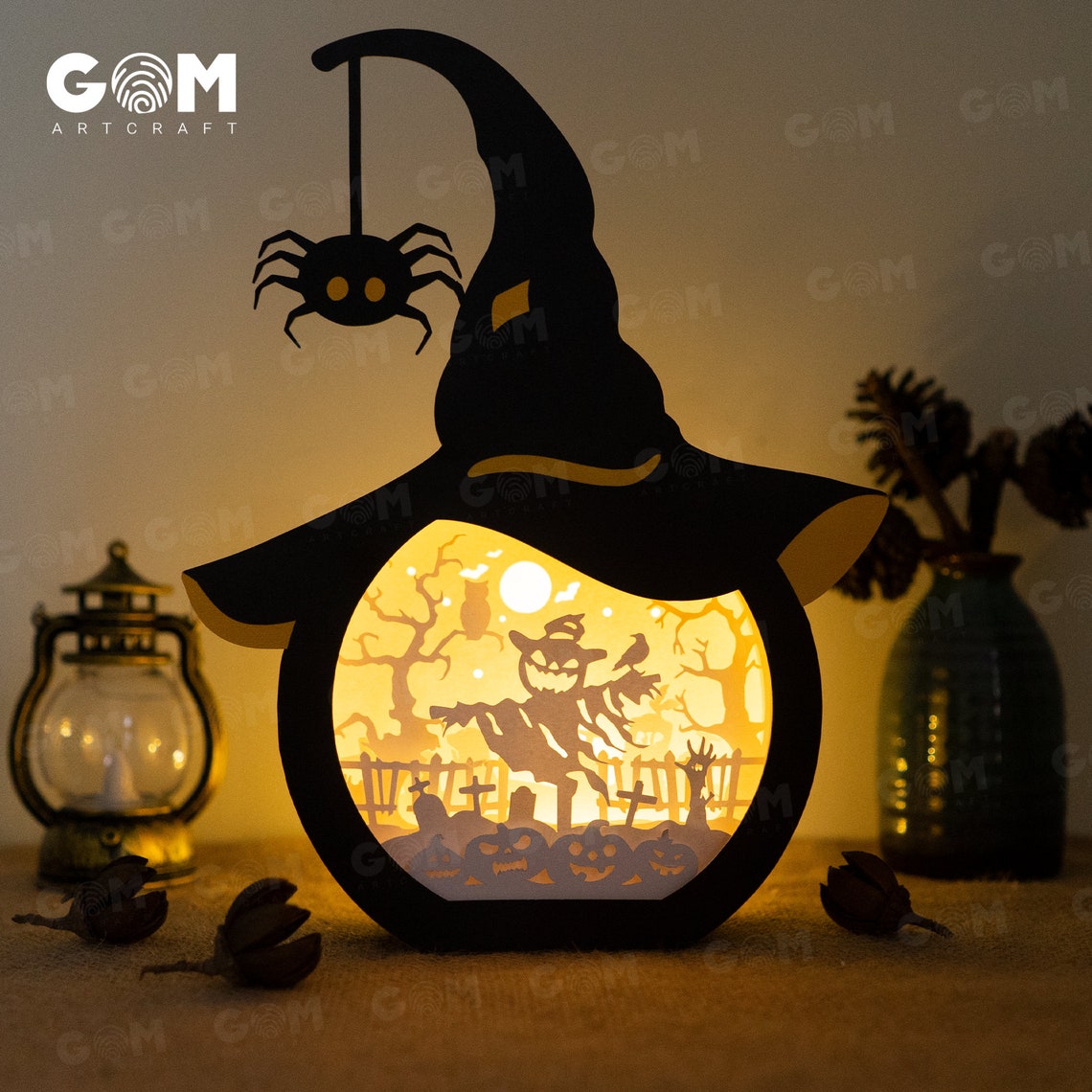 Halloween Straw Man Shadow Box Template - Pumpkin Lantern SVG (digital ...