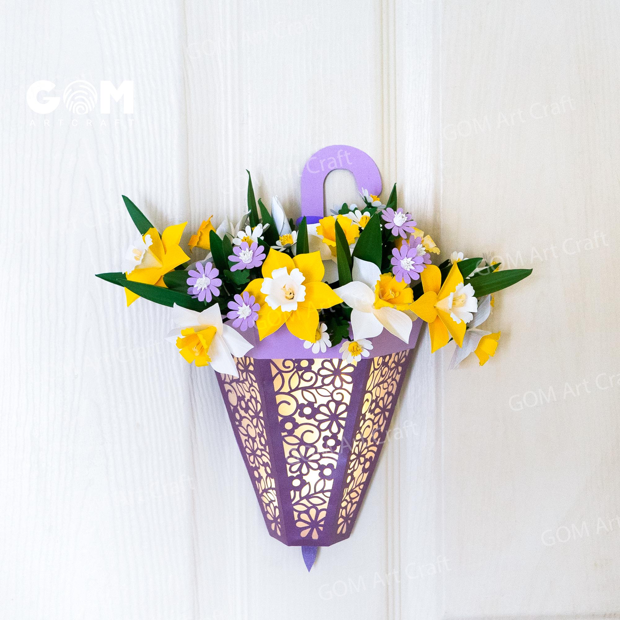 Umbrella Daffodil Flower Lantern Template, Spring Paper Cutting SVG ...