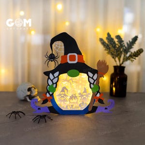 Witch Halloween Lantern SVG - Halloween Gnome Shadow Box Template - Paper Lantern for Halloween Decoration - Diy Halloween Lantern Paper Cut
