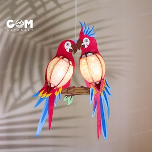 Papegaai paar lantaarn SVG - papegaai lantaarn SVG - sjabloon hangende papegaai lantaarn - DIY papieren lantaarns vogels - sjabloon papier snijden vogel