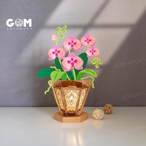 Lanterne d'orchidées Phalaenopsis SVG, modèle de lanterne de pot de fleur, décorations de lanterne de fête des mères, bricolage lanterne de fleur d'orchidées Phalaenopsis