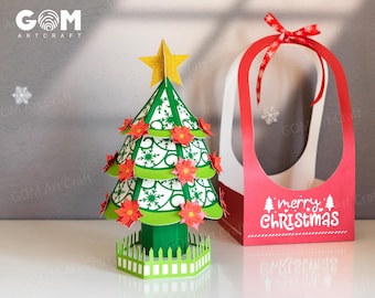 Boîte-cadeau de sapin de Noël à faire soi-même, modèle en papier découpé (svg, pdf, png)