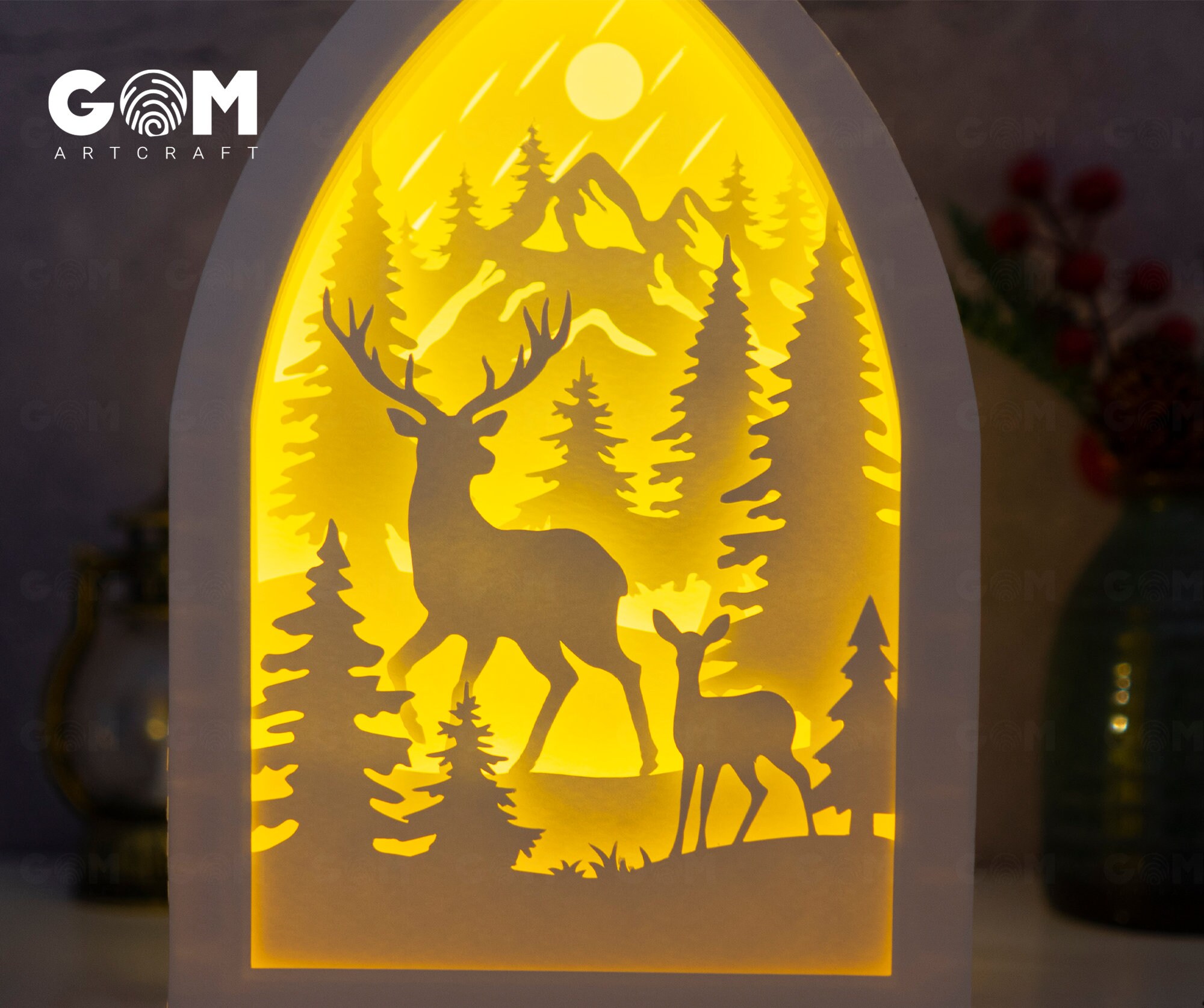 Deer Forest Dome Shadow Box - Merry Christmas - Paper Cut Template ...