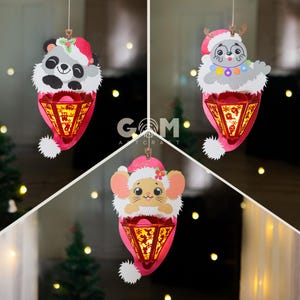 Juego de 3 plantillas de linternas con forma de gorro navideño, adornos navideños con linternas hechos a mano, plantillas de papel cortado para Navidad, linternas de papel para Navidad