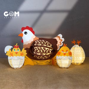 Troupeau de poulets lanterne modèle SVG, oeuf de Pâques lanterne pour décorations de Pâques, poulet lanterne SVG, lanternes de Pâques en papier bricolage
