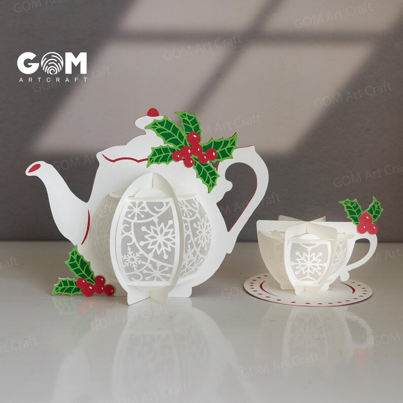 Christmas Teapot Lantern Template SVG, DIY Lantern Christmas Ornaments