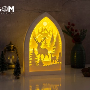 Deer Forest Dome Shadow Box - Merry Christmas - Paper Cut Template - Light Box SVG File - DIY Paper Lanterns